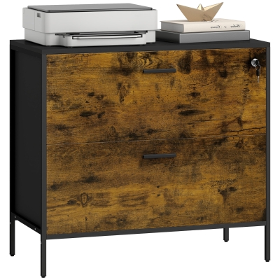 HOMCOM Cajonera de Oficina con 2 Cajones Cajonera para Archivadores con Cerradura y Carpetas Colgantes 80x39x73,5 cm Marrón