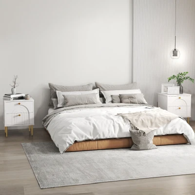 HOMCOM 2er Set Nachttische mit 2 Schubladen und Stahlbeinen für Schlafzimmer, Wohnzimmer - 40 x 35 x 50 cm, weiß
