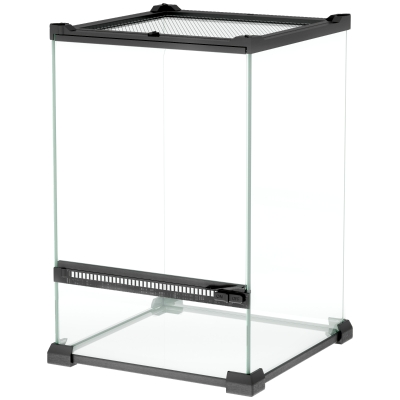 PawHut Glas-Terrarium für Reptilien Vivarium 12 L mit Metallnetzdeckel, 20 x 20 x 30 cm, Schwarz