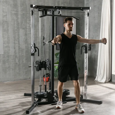 SPORTNOW Multifunctioneel krachtstation met optrekstang, 15-voudig verstelbaar trainingsstation, Zwart
