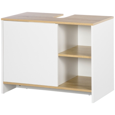 Kleankin Unterschrank mit Schrank und 2 Regalen aus Holz, 77x45x60 cm, Weiß und Holz