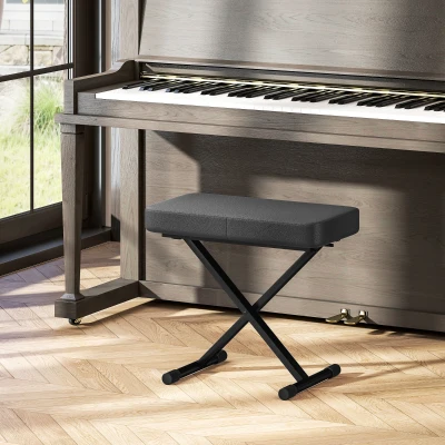 HOMCOM Klavierhocker Klappbar und in 4 Höhen Verstellbar, aus PU-Leder, Schaumstoff und Metall, 60x32x53-63 cm, Schwarz