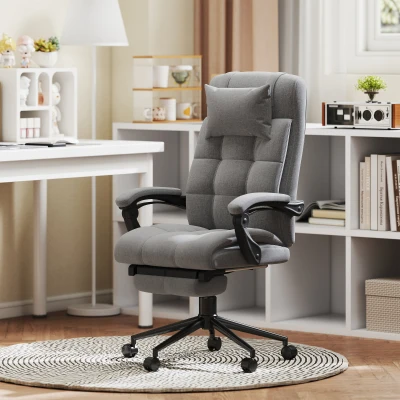 Vinsetto Chaise de bureau de massage chauffante réglable en hauteur de 112-120 cm ergonomique inclinable tissu effet lin, gris
