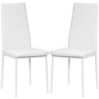 HOMCOM Set 2 moderne Küchenstühle mit hoher Rückenlehne aus Kunstleder und Stahl, 41x50x97 cm, Weiß