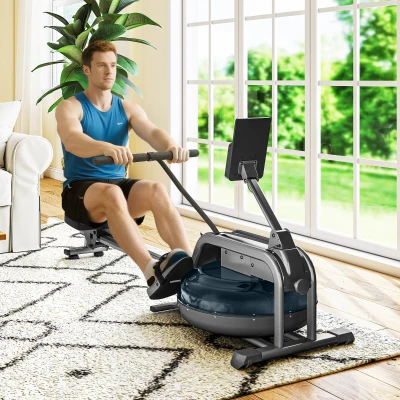 SPORTNOW Wasser-Rudergerät Heimrudergerät Muskelaufbau 6 Widerstandsstufen, vertikale Lagerung, Rollen, 180x52x76cm Schwarz