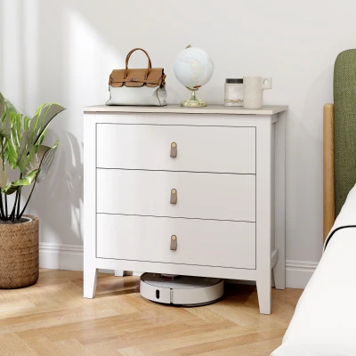 HOMCOM Kommode 3 Schubladen Aufbewahrungsmöbel im zeitgenössischen Stil mit Polyurethan-Griffen, 80 x 40 x 78,5 cm, weiß