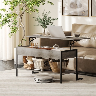 HOMCOM Mesa de Centro con Tapa Elevable Mesa de Sala con Compartimento Oculto y Estante Abierto 95x40x59 cm Gris