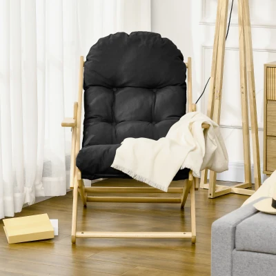 HOMCOM Folding and Reclining Wooden Lounge Chair Comfortable Relaxation Chair with Thick Tufted Cushion