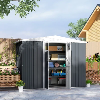 Outsunny Metall-Gartenpavillon 2,7 m² mit Fenster, 4 Belüftungsöffnungen und verriegelbarer Tür, 246 x 117 x 180 cm, Dunkelgrau