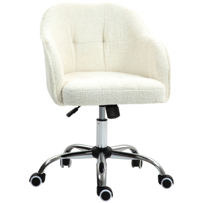 HOMCOM Homeoffice Stoel, Ergonomische Bureaustoel met Wippfunctie, Teddy-Velours 56 x 61 x 86 cm Cremewit