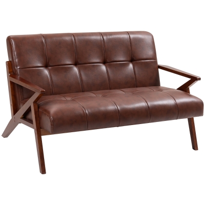 HOMCOM 2-Seater Tufted Loveseat PU Leather Sofa Brown