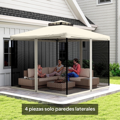 Outsunny 4 Paneles Laterales 3x2 cm para Carpa de Jardín Tela Mosquitera para Cenador Gazebo con Cremalleras y Anillas Negro