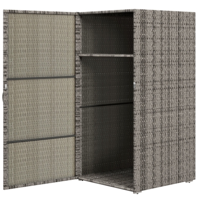 Outsunny Gartenschrank aus PE-Rattan mit 2 Fächern, 60x63x120cm, Grau