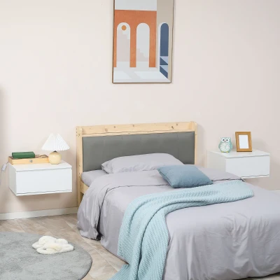 HOMCOM Nachttisch Set 2 Stück mit Schublade und schwebendem Design aus Spanplatte und MDF, 49x38x23 cm, Weiß