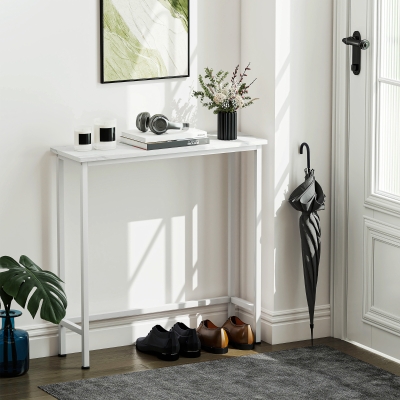 HOMCOM Mesa Consola Mesa de Pasillo con Patas Ajustables Bandas Anti Vuelco 75x24x76 cm para Espacios Reducidos Blanco