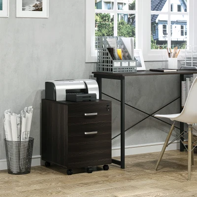 Vinsetto Büroschublade Schubladenschrank für Schreibtisch aus Holz, 2 Schubladen, Schloss mit 2 Schlüsseln, Schwarz, 40x45x55,6cm