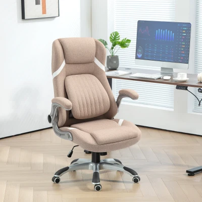 Vinsetto Bürostuhl mit verstellbarer Höhe in Leinenstoff, 68x76x109-117 cm, Hellbraun