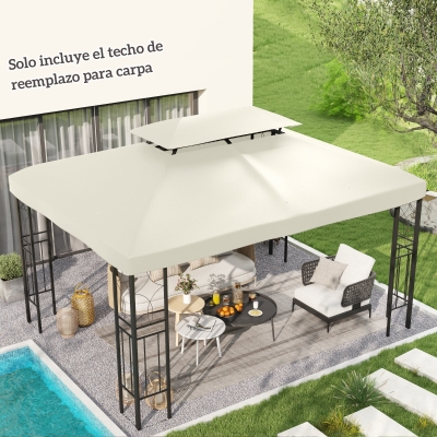 Outsunny Techo de Repuesto para Cenador 4x3 m Cubierta de Repuesto con Techo Doble 10 Orificios de Drenaje y Protección UV Toldo de Recambio para Pabellón Gazebo Crema