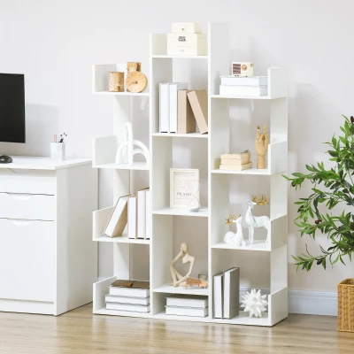 HOMCOM Mobiles Baum-Bücherregal mit 13 Regalen aus Spanplatte, 96x30x150cm