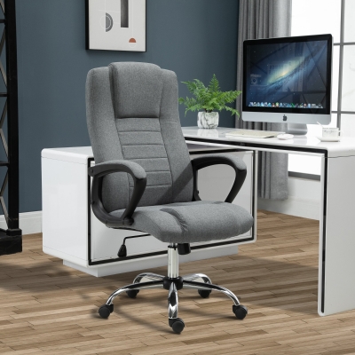 Vinsetto High Back Office Chair 360° Swivel Chair Adjustable Height Tilt Function Linen Grey 54W x 62D x 110-119H cm