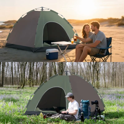 Outsunny Campingzelt für 2 Personen mit Tragetasche, Lampenhaken und Aufbewahrungstaschen, 210x210x135 cm