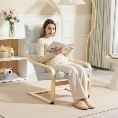 HOMCOM Loungesessel moderner Freizeitsessel Schlafzimmersessel mit gebogenen Armlehnen, Kissen, 67 x 83 x 105 cm, creme
