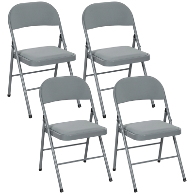 HOMCOM Set of 4 indoor folding and portable chairs with velvet padded seats and backrests, steel frame, light gray