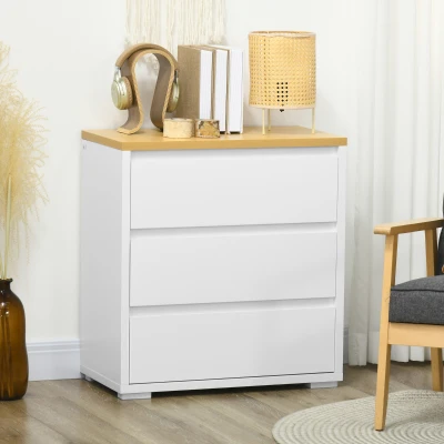HOMCOM Kommode mit 3 Schubladen aus Spanplatte in Weiß für Schlafzimmer, Büro und Wohnzimmer, 70Lx37x75cm