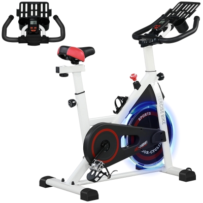 HOMCOM Bici Estática con Resistencia Regulable Volante de Inercia 8 kg Pantalla LCD Manillar y Asiento Ajustable Blanco