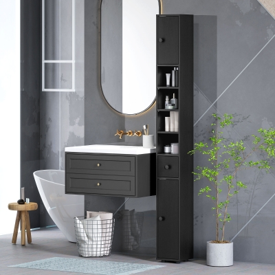 Kleankin Slim Bathroom Cabinet 180cm with Drawer Black