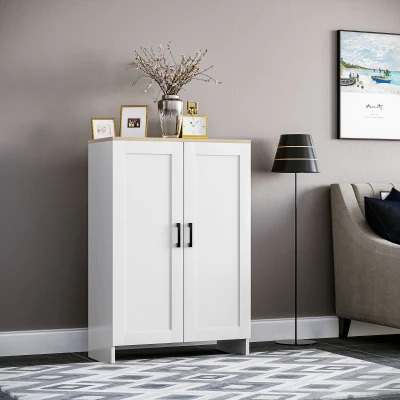 HOMCOM Buffet Cuisine Blanc 60x30x90cm avec Placard et Étagères