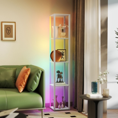 HOMCOM LED Floor Lamp with Shelves, Remote, White