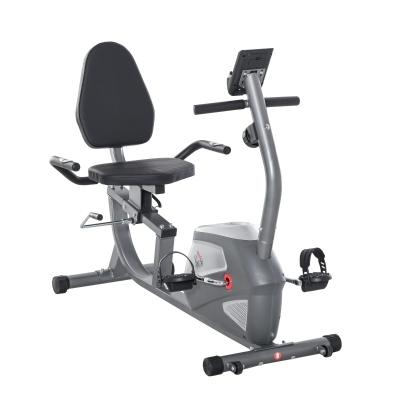 HOMCOM Bicicleta Estática Reclinada Resistencia Magnética de 8 Niveles Pantalla LCD con Pulsómetro Volante de Inercia de 3 kg Portabotellas Asiento Ajustable 121,5-para Casa 136x62,5x98 cm Gris