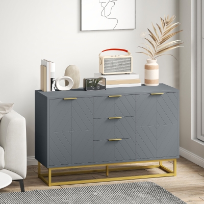 HOMCOM Sideboard 3 Drawers Adjustable Shelves Grey