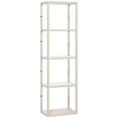 HOMCOM LED Floor Lamp with Glass Shelves, 4 Layers Dimmable Tall Standing Lamp, Modern Column Shelf Floor Light for Living Room, Bedroom, Office, Oak