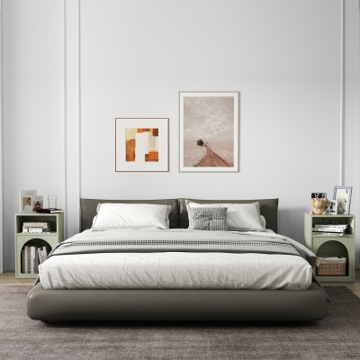 HOMCOM Juego de 2 mesitas de noche mesa de noche con compartimentos abiertos diseño arqueado 40x30x60 cm Verde claro