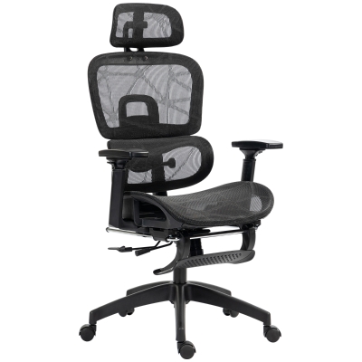 HOMCOM Fauteuil de bureau, chaise de bureau ergonomique en maille avec accoudoirs 3D, dossier inclinable, 66x64x122 cm, noir