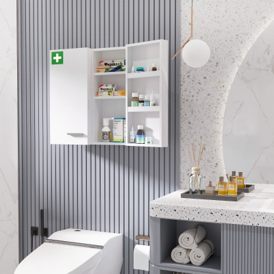 kleankin Botiquín para Medicinas de 3 Niveles Armario de Botiquín con Cerradura y 2 Llaves para Cocina Baño 55x18x60 cm Blanco