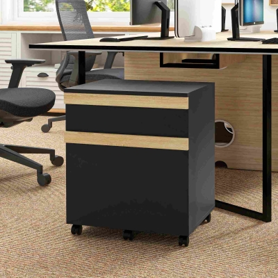 Vinsetto Cajonera de oficina con ruedas y 2 cajones deslizantes organizador de archivos 48x40x59,5 cm Negro