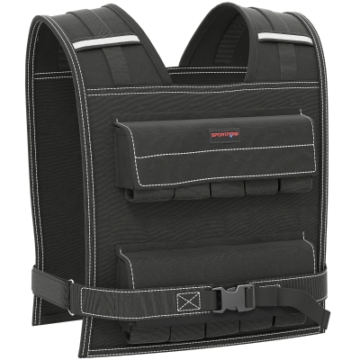 SPORTNOW Colete de Pesos 20 kg Colete de Musculação Ajustável com Bandas Reflectoras Colete de Cross Training  Preto