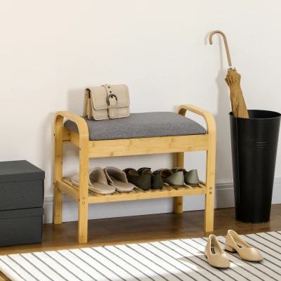 HOMCOM Banc à Chaussures Bambou Rangement 60cm Naturel
