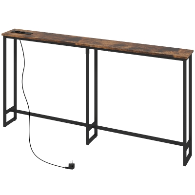 HOMCOM Table Console Industrielle avec Prises USB 160x20x80cm Marron