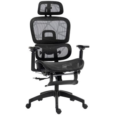 HOMCOM Fauteuil de bureau, chaise de bureau ergonomique en maille avec accoudoirs 3D, dossier inclinable, 66x64x122 cm, noir