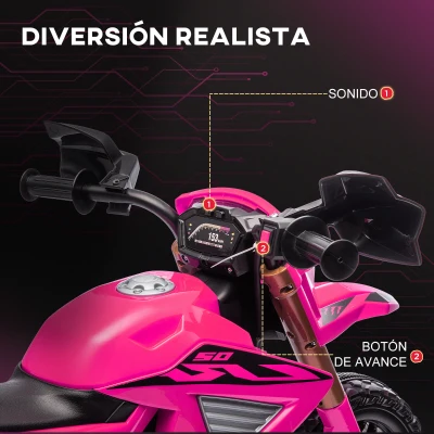 AIYAPLAY Moto Eléctrica para Niños de +3 Años Moto de Batería para Niños 12V con Ruedas Auxiliar y Bocina Carga 30 kg Rosa(m-5)