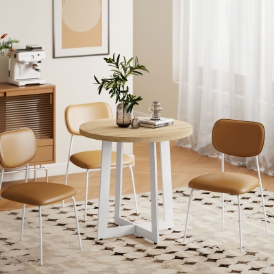 HOMCOM Mesa de Comedor Redonda para 4 Personas Mesa de Cocina con Tablero de Madera y Base de Acero Cruzada Ø80x75 cm Roble