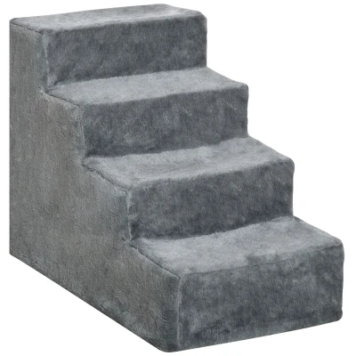PawHut Hundetreppe 4 Stufen 44 cm Hoch Haustiertreppe für Kleine Hunde Katzentreppe Hunderampe mit Waschbar Bezug Einstiegshilfe für Bett, Sofa, Couch Hellgrau