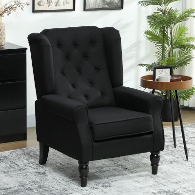 HOMCOM Retro Wingback Armchair Linen Tufted Black