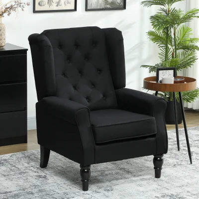 HOMCOM Retro Wingback Armchair Linen Tufted Black
