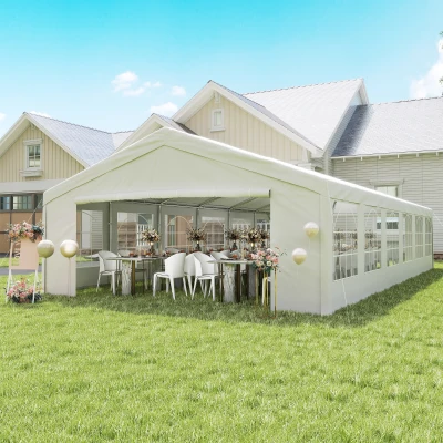 Outsunny Tendone da Giardino 12x6m con Pareti Rimovibili Bianco