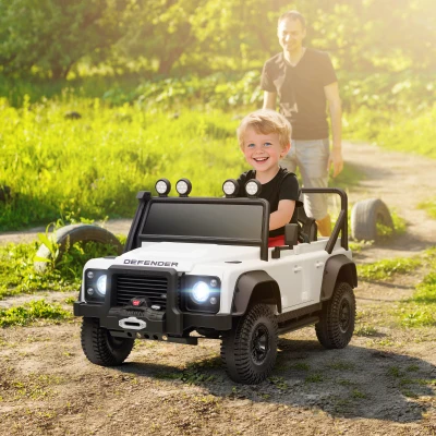 AIYAPLAY Kinder-Elektroauto, 12V Batterie-Betrieb, Fernbedienung, Musik-Funktion, Hupe, LED-Lichter, Weiß